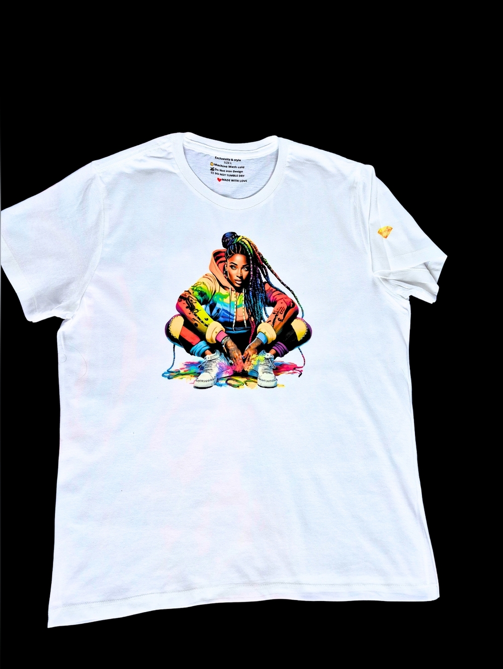 Luxury Rainbow Baddie Tee - Hand-Crystalled Urban Art - AD Golden Girl